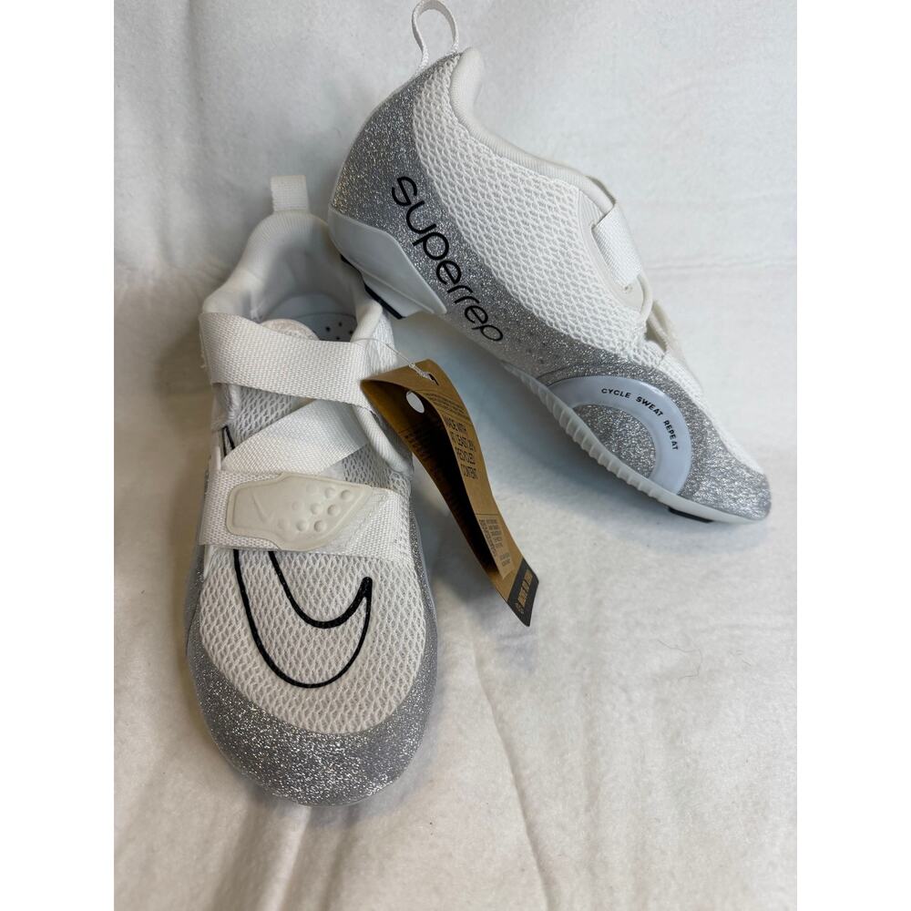 Nike SuperRep Cycle 2 PRM Size 6 W White Silver Indoor Cycling Shoes Women's NWT